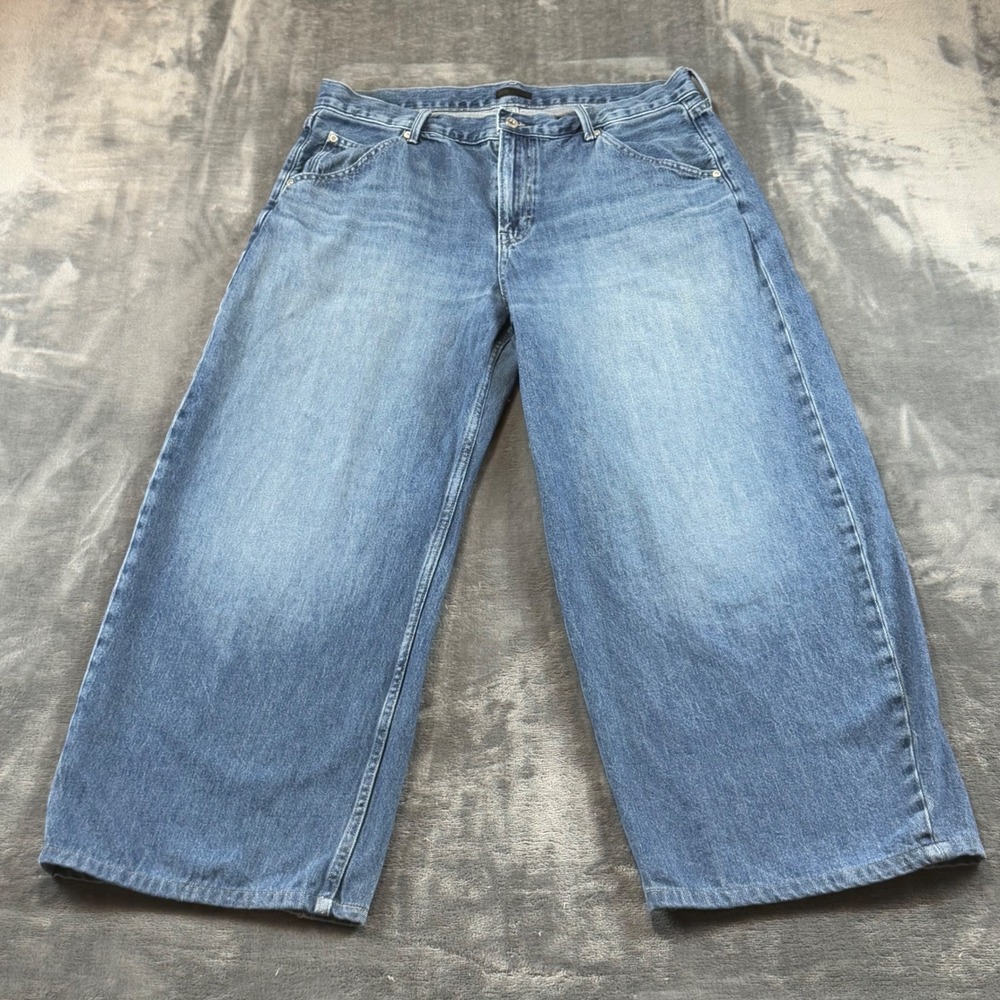Uniqlo Jeans Womens 32 Blue Denim Wide Leg High Rise 221-482280 Medium Wash